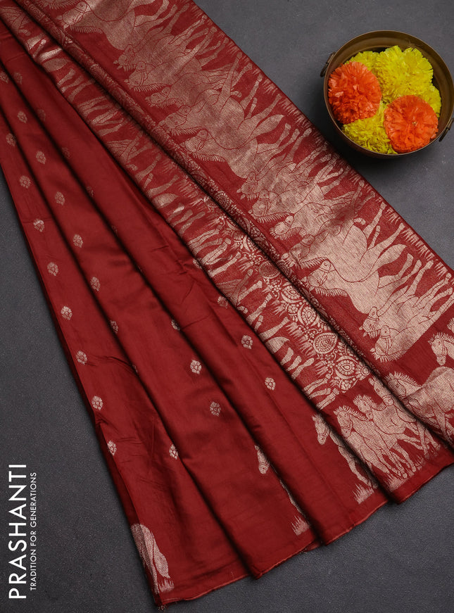 Semi chanderi saree maroon with allover zari woven buttas and zari woven border