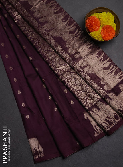 Semi chanderi saree deep wine shade with allover zari woven buttas and zari woven border
