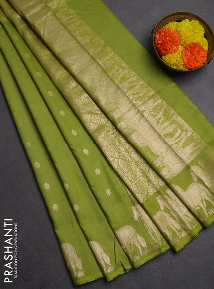 Semi chanderi saree light green with allover zari woven buttas and zari woven border