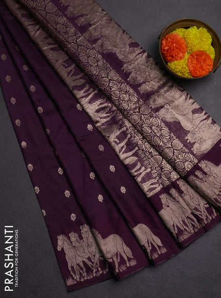 Semi chanderi saree deep purple with allover zari woven buttas and zari woven border