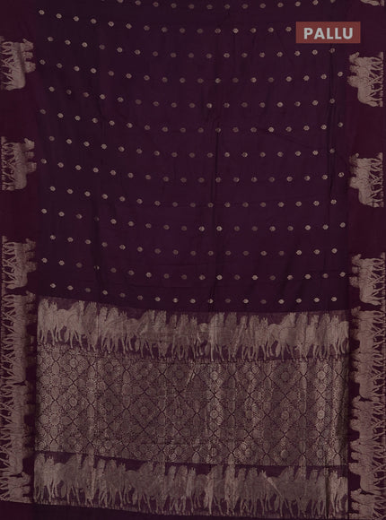 Semi chanderi saree deep purple with allover zari woven buttas and zari woven border