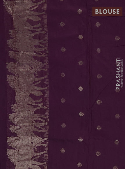 Semi chanderi saree deep purple with allover zari woven buttas and zari woven border
