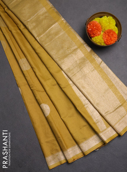 Semi chanderi saree mustard yellow with zari woven buttas and zari woven border