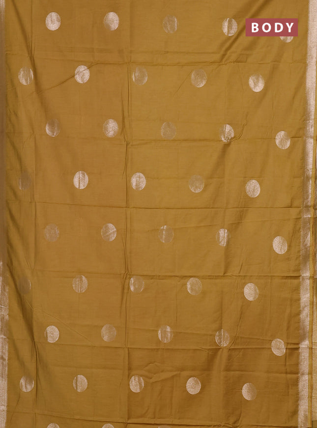 Semi chanderi saree mustard yellow with zari woven buttas and zari woven border