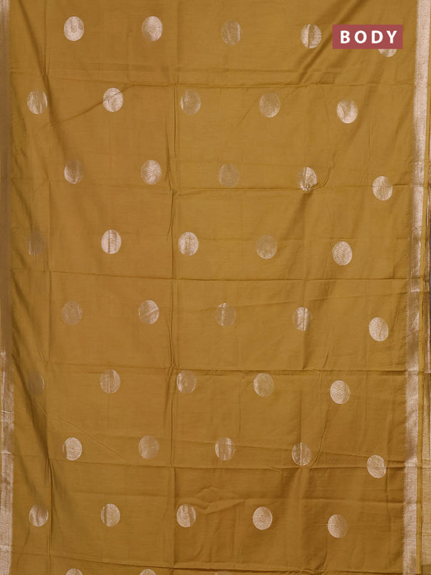 Semi chanderi saree mustard yellow with zari woven buttas and zari woven border