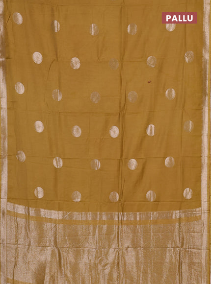 Semi chanderi saree mustard yellow with zari woven buttas and zari woven border