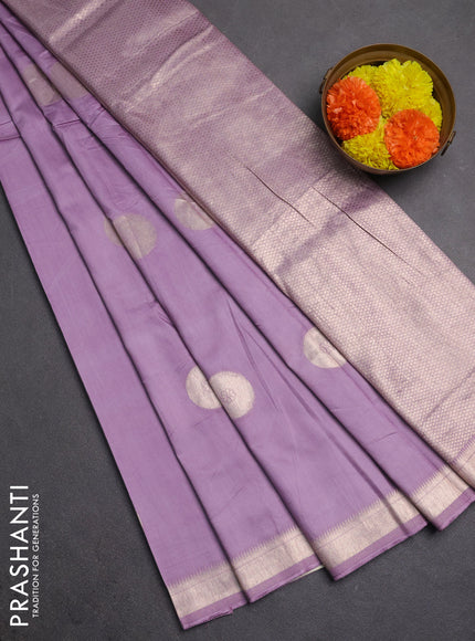 Semi chanderi saree lavender with zari woven buttas and zari woven border