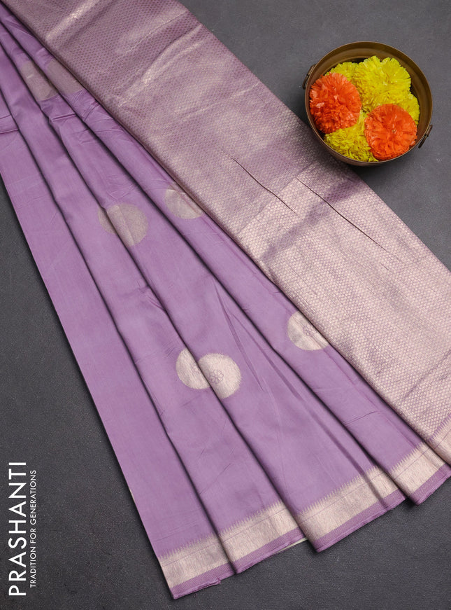 Semi chanderi saree lavender with zari woven buttas and zari woven border
