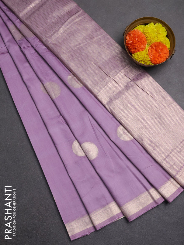 Semi chanderi saree lavender with zari woven buttas and zari woven border