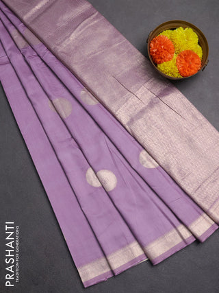 Semi chanderi saree lavender with zari woven buttas and zari woven border