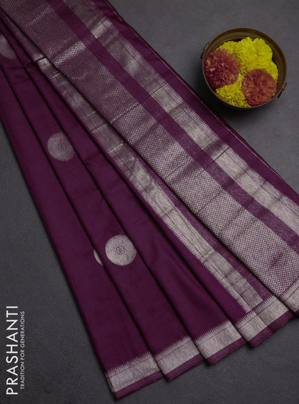 Semi chanderi saree deep wine shade with zari woven buttas and zari woven border