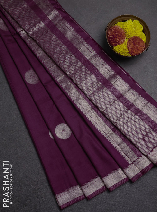 Semi chanderi saree deep wine shade with zari woven buttas and zari woven border
