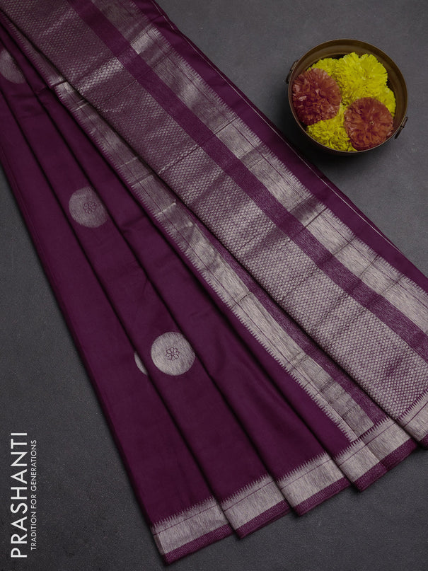 Semi chanderi saree deep wine shade with zari woven buttas and zari woven border