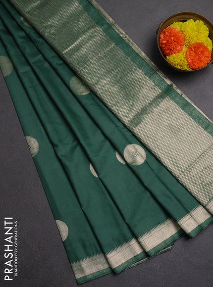 Semi chanderi saree green shade with zari woven buttas and zari woven border