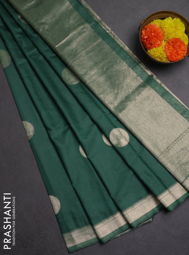 Semi chanderi saree green shade with zari woven buttas and zari woven border