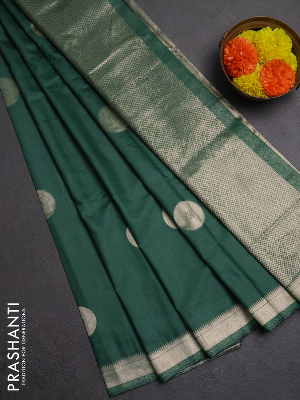 Semi chanderi saree green shade with zari woven buttas and zari woven border