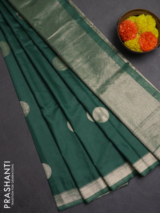 Semi chanderi saree green shade with zari woven buttas and zari woven border