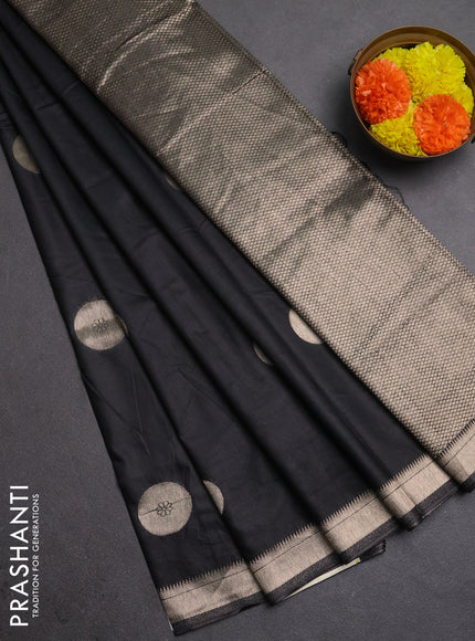 Semi chanderi saree black with zari woven buttas and zari woven border