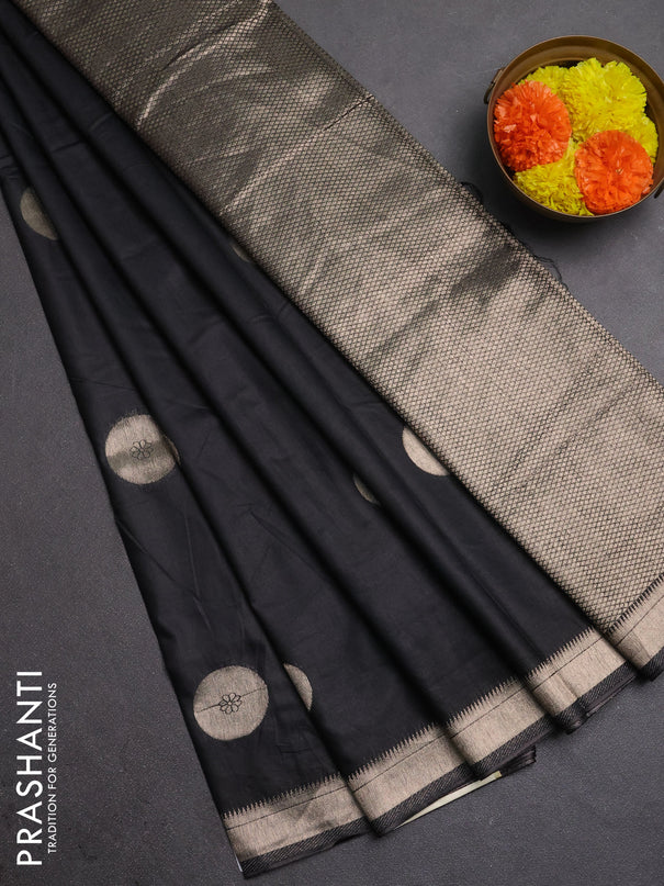 Semi chanderi saree black with zari woven buttas and zari woven border