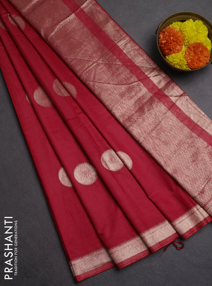 Semi chanderi saree red with zari woven buttas and zari woven border
