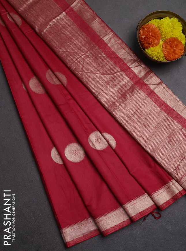 Semi chanderi saree red with zari woven buttas and zari woven border