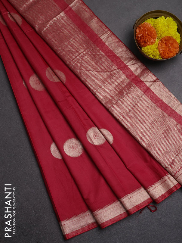 Semi chanderi saree red with zari woven buttas and zari woven border