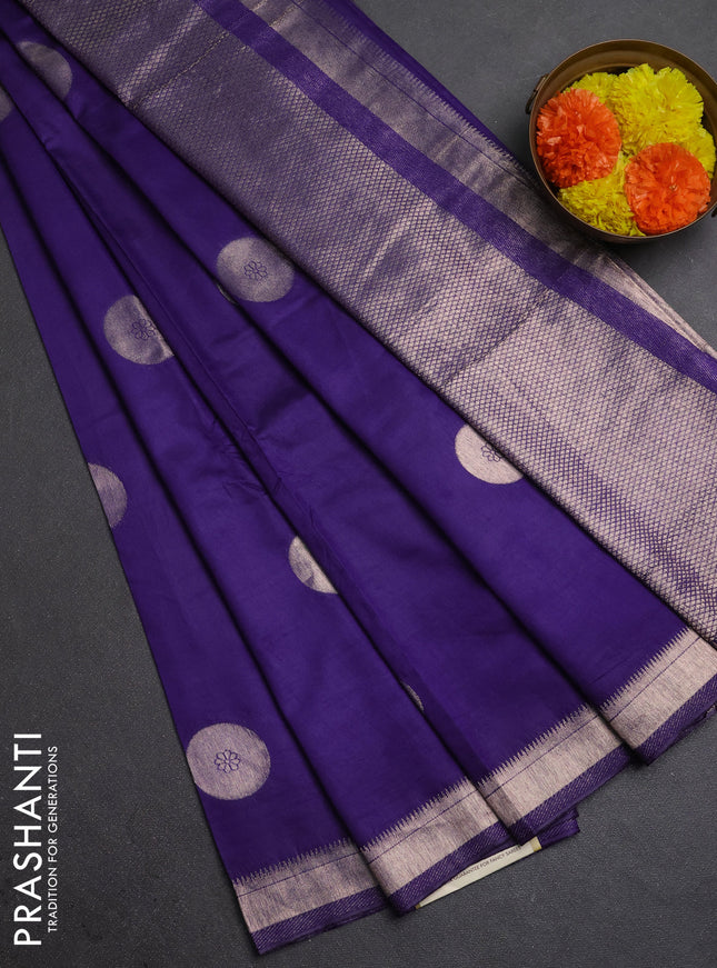 Semi chanderi saree violet with zari woven buttas and zari woven border