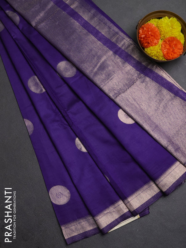 Semi chanderi saree violet with zari woven buttas and zari woven border