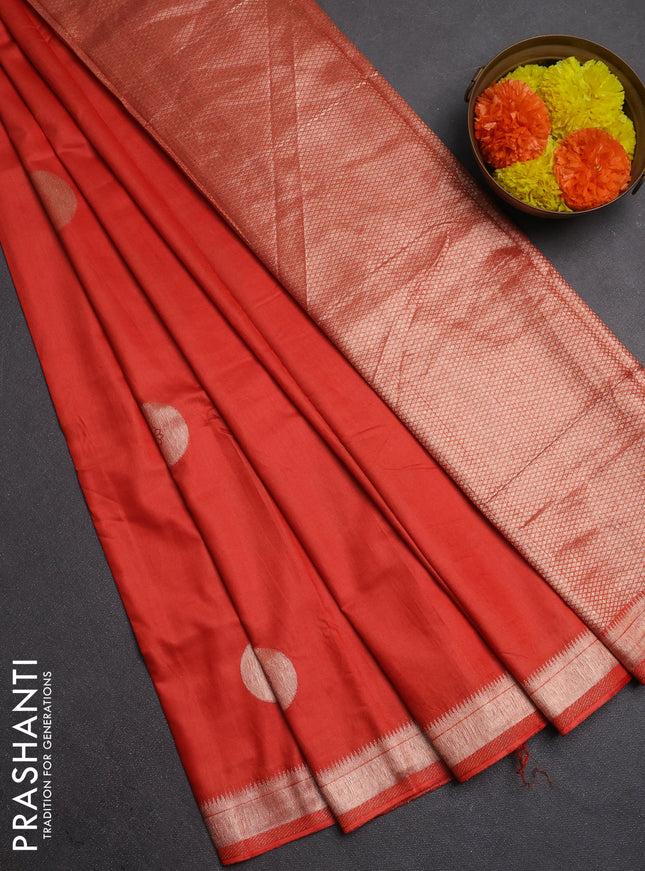 Semi chanderi saree orange with zari woven buttas and zari woven border