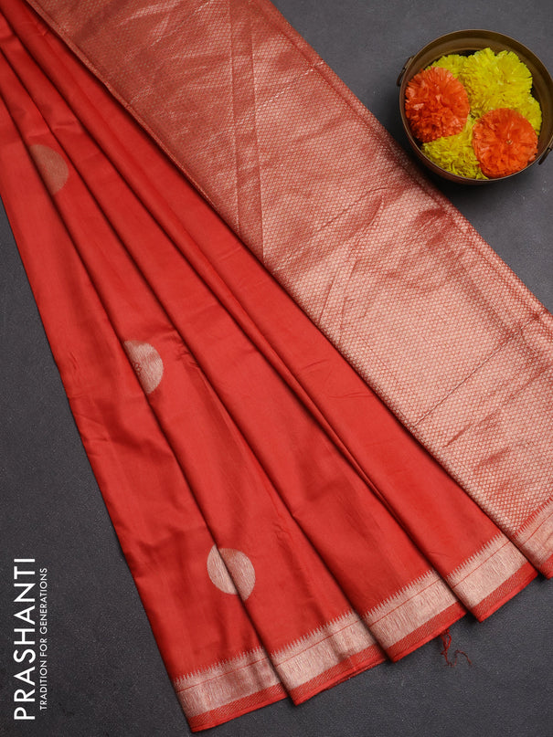 Semi chanderi saree orange with zari woven buttas and zari woven border