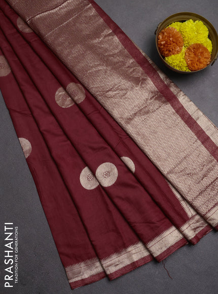 Semi chanderi saree maroon with zari woven buttas and zari woven border