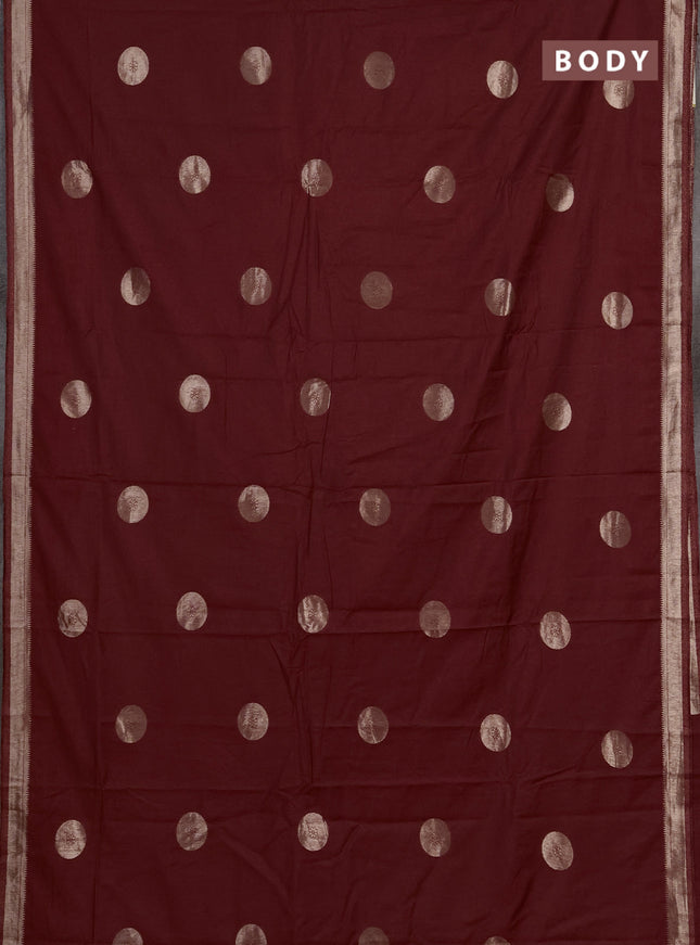 Semi chanderi saree maroon with zari woven buttas and zari woven border