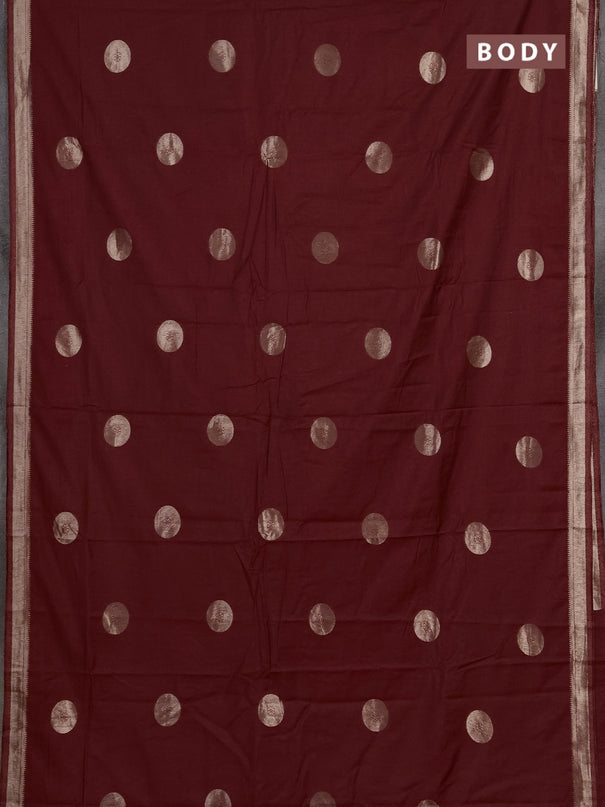 Semi chanderi saree maroon with zari woven buttas and zari woven border