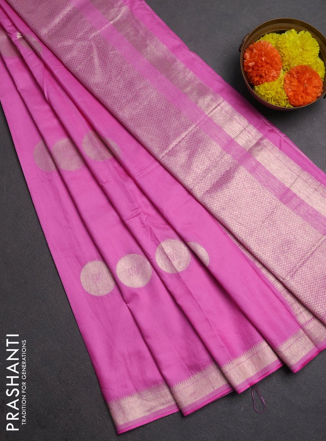 Semi chanderi saree light pink with zari woven buttas and zari woven border