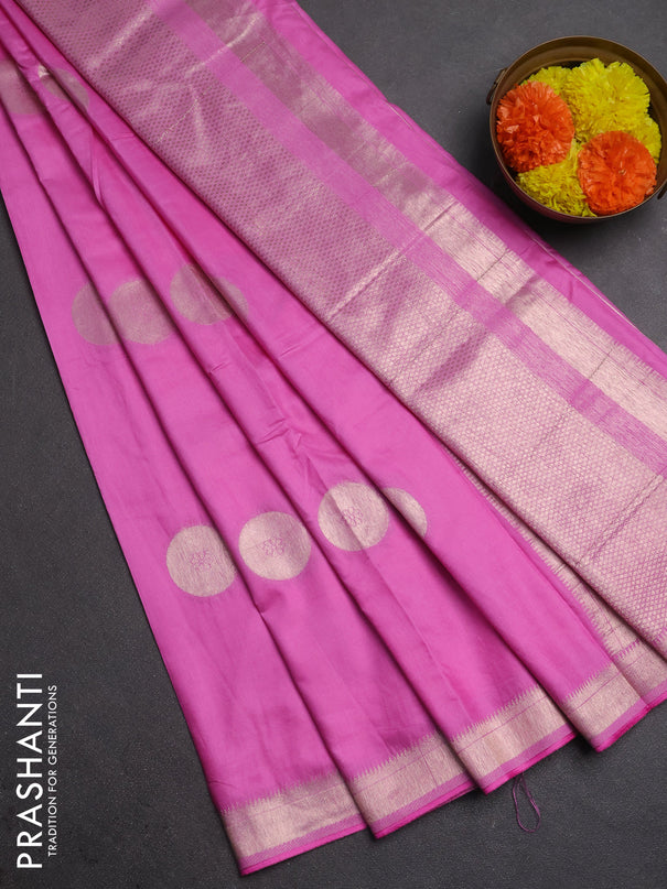 Semi chanderi saree light pink with zari woven buttas and zari woven border
