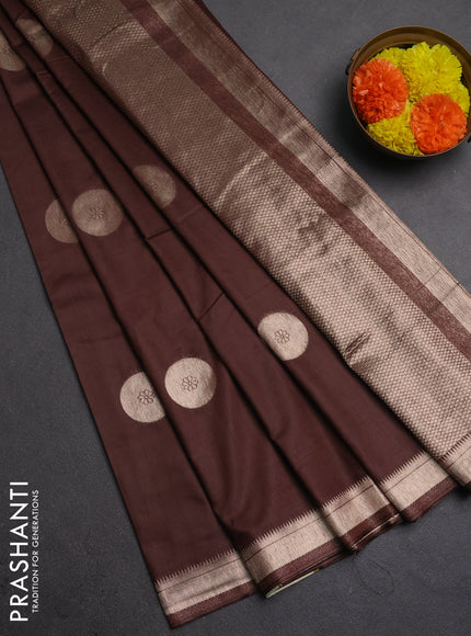 Semi chanderi saree brown with zari woven buttas and zari woven border