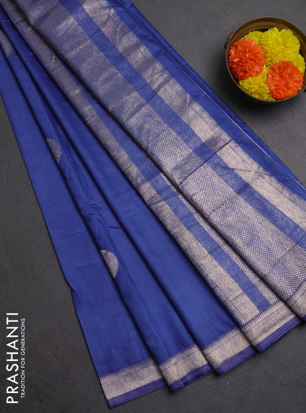 Semi chanderi saree blue shade with zari woven buttas and zari woven border