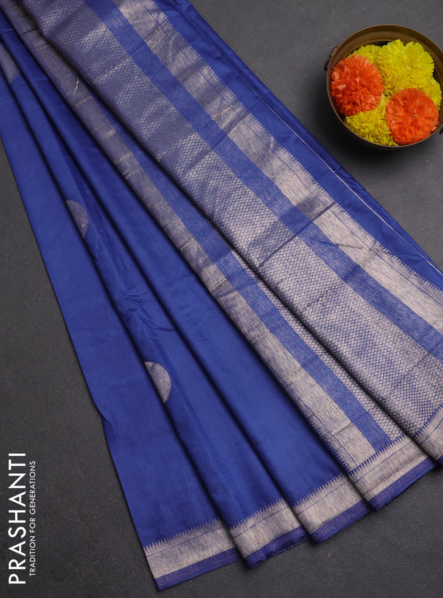 Semi chanderi saree blue shade with zari woven buttas and zari woven border