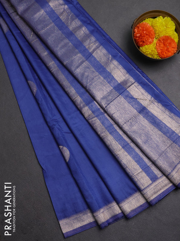 Semi chanderi saree blue shade with zari woven buttas and zari woven border