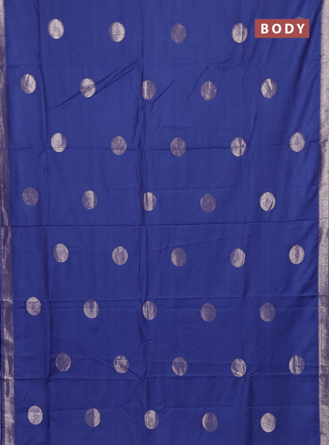 Semi chanderi saree blue shade with zari woven buttas and zari woven border