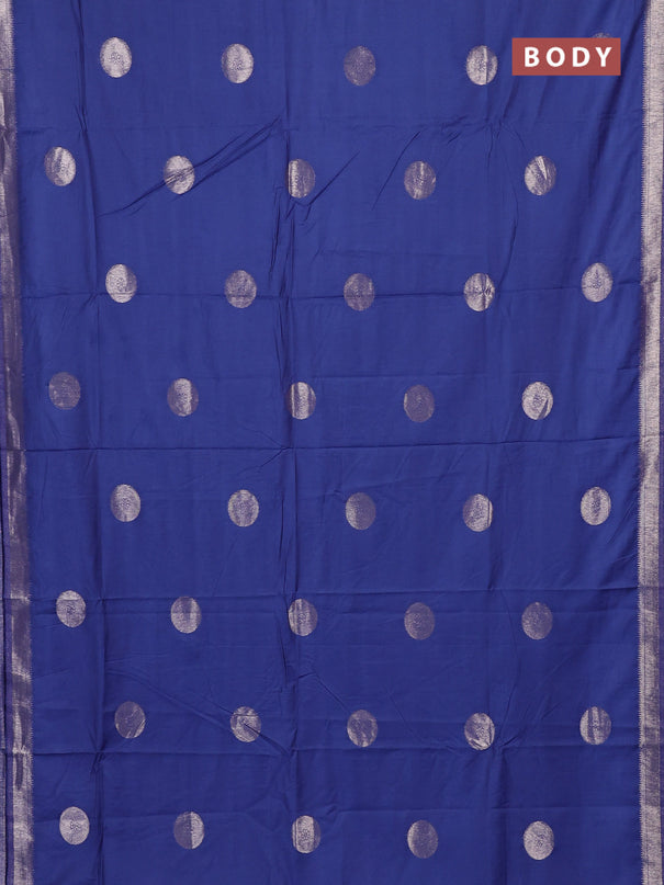 Semi chanderi saree blue shade with zari woven buttas and zari woven border