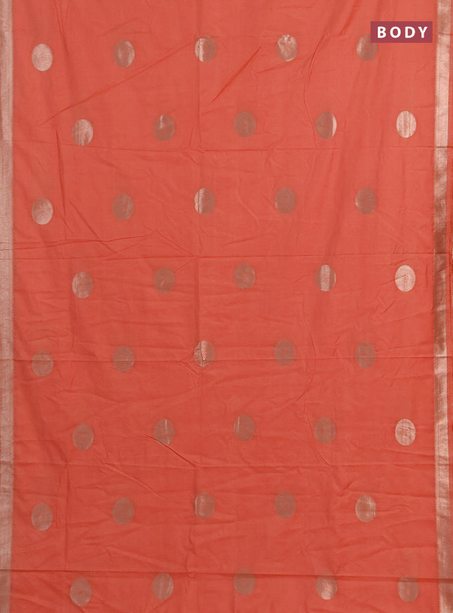 Semi chanderi saree orange with zari woven buttas and zari woven border