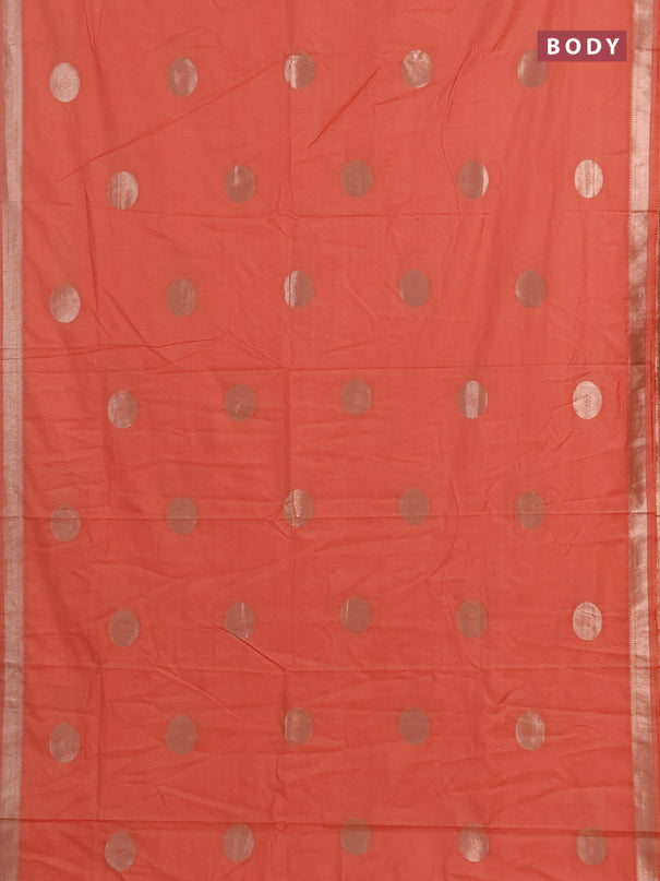Semi chanderi saree orange with zari woven buttas and zari woven border