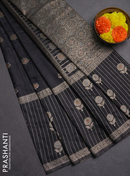 Semi chanderi saree black with zari woven buttas and long zari woven border