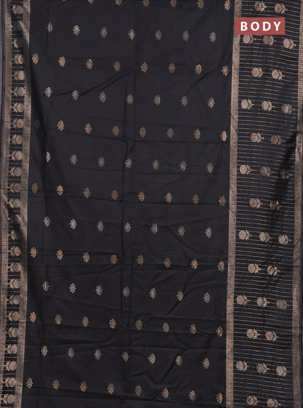 Semi chanderi saree black with zari woven buttas and long zari woven border