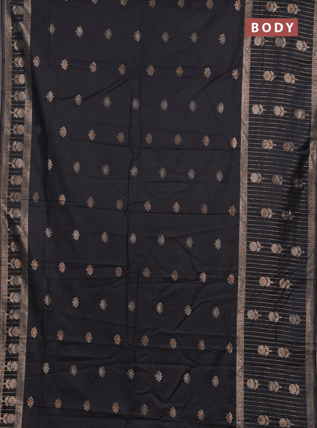 Semi chanderi saree black with zari woven buttas and long zari woven border
