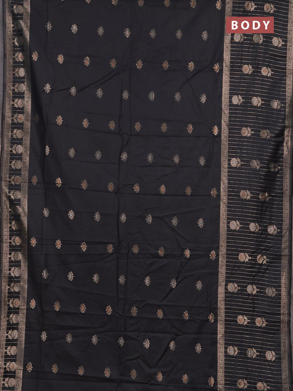 Semi chanderi saree black with zari woven buttas and long zari woven border