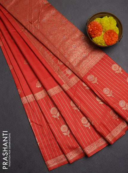 Semi chanderi saree orange with zari woven buttas and long zari woven border