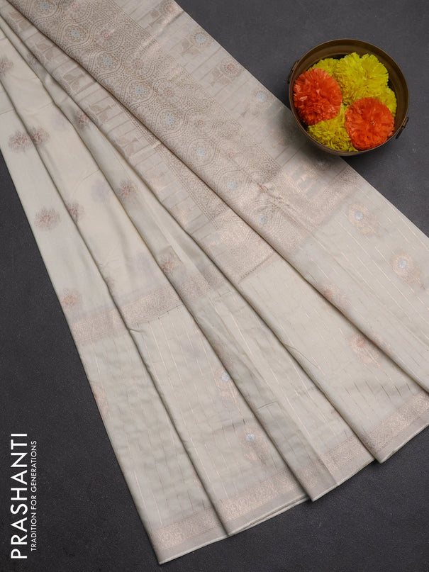 Semi chanderi saree off white with zari woven buttas and long zari woven border
