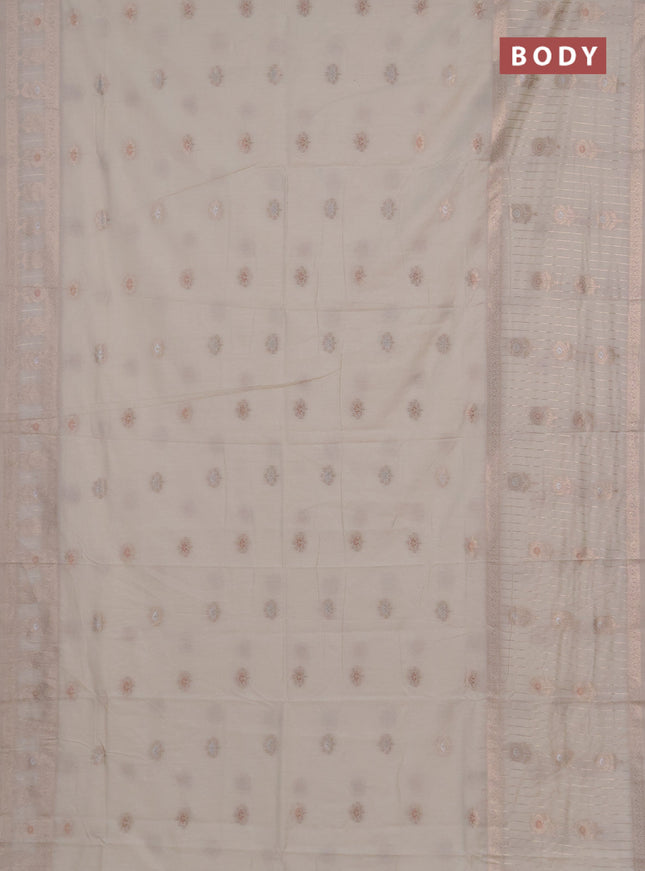 Semi chanderi saree off white with zari woven buttas and long zari woven border